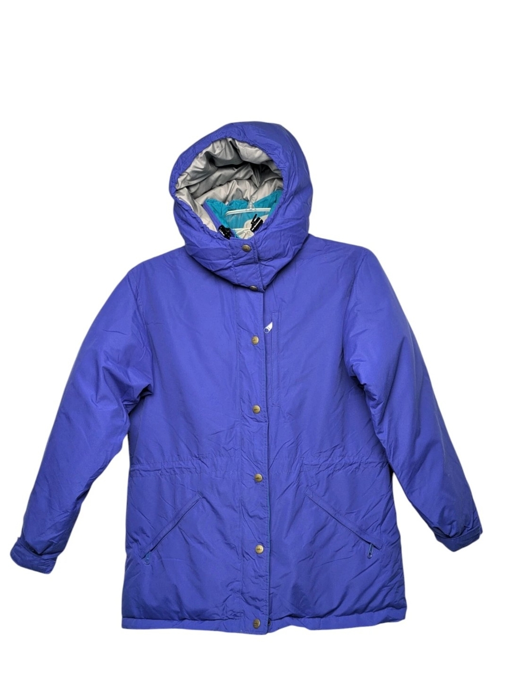 L.L. Bean Women’s Hooded Down Puffer Jacket in Vibrant Blue